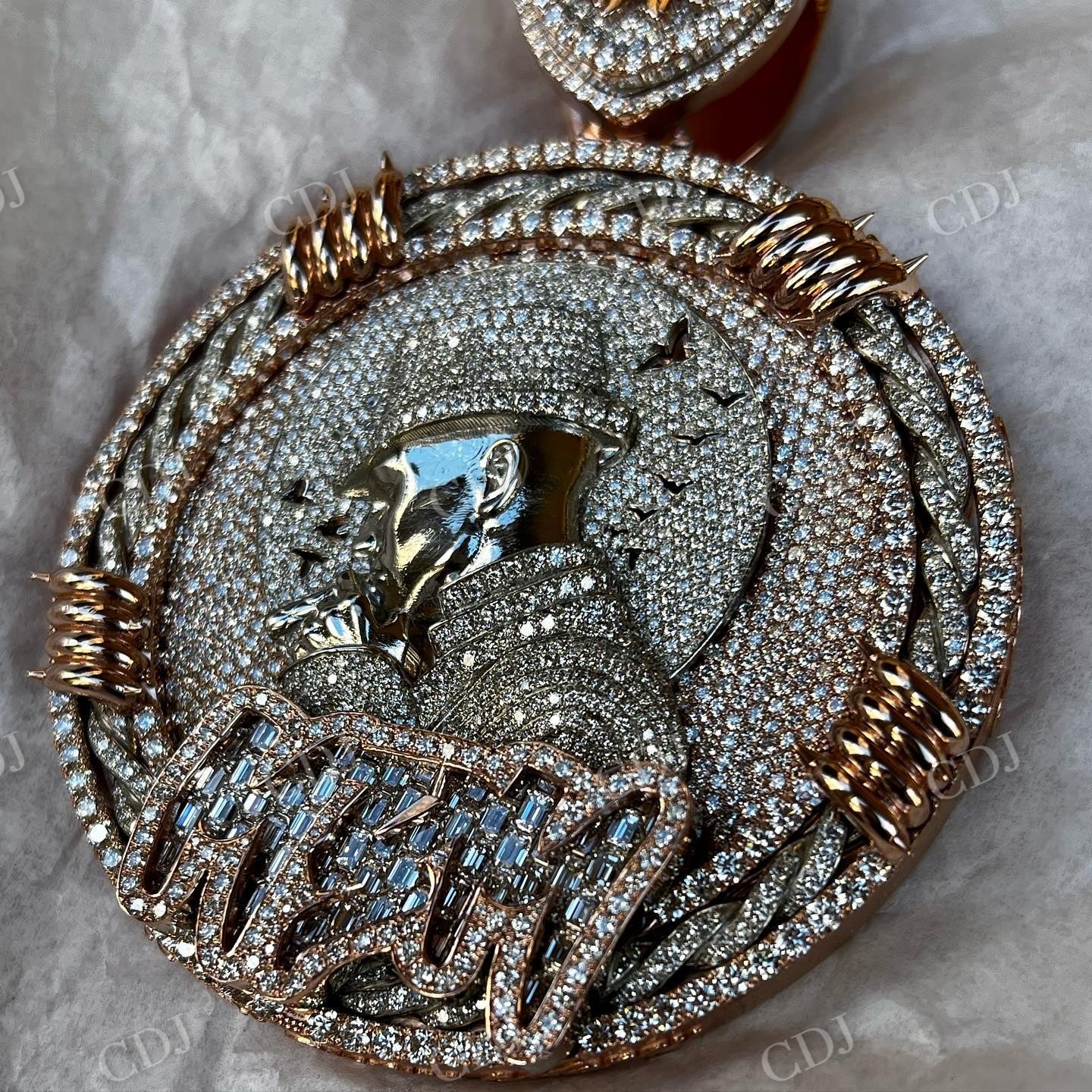 Moissanite Round Diamond Men's Customized Disk Pendant Hip Hop Jewelry CustomDiamJewel