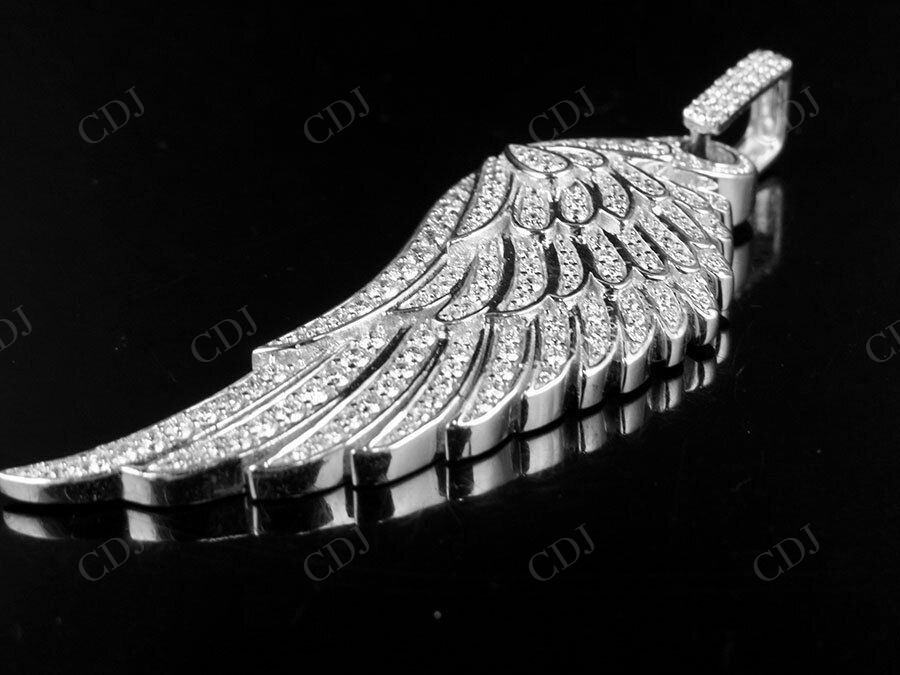 Sterling Silver Moissanite Single Angel Wing Diamond Pendant Charm Hip Hop Pendent CustomDiamJewel