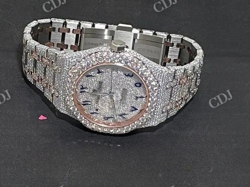 Fully Iced Out AP Two Tone Lab Grown Diamond Hip Hop Watch customdiamjewel
