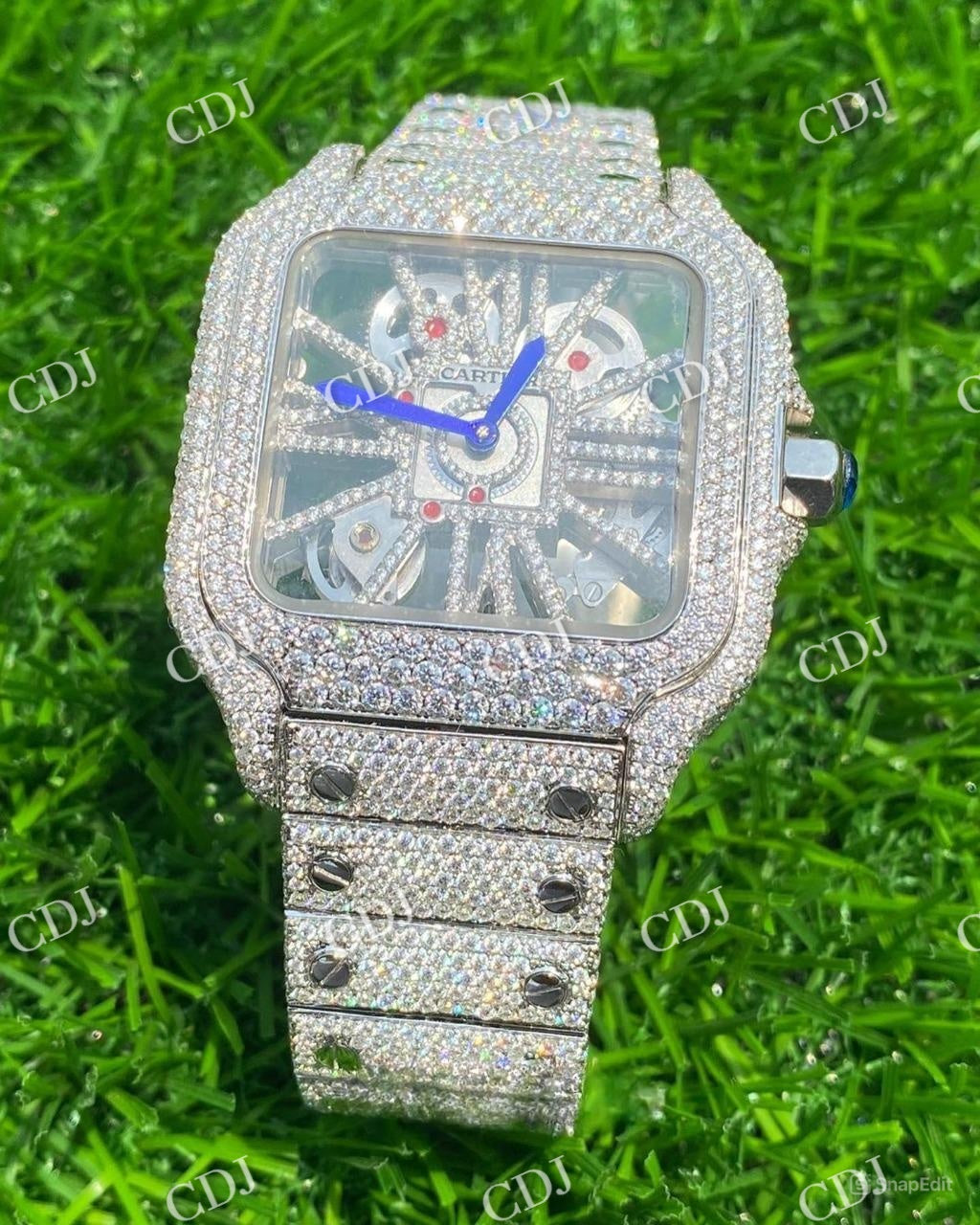 Full White Cartier Skeleton Moissanite Diamond Set Iced Out Hip Hop Rapper Watch hip hop jewelry customdiamjewel