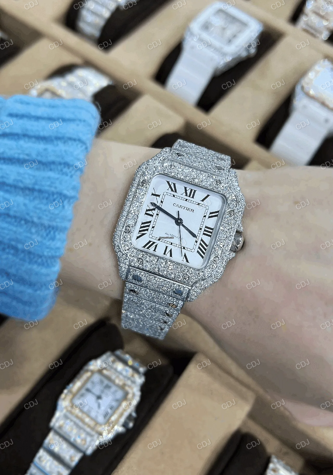 New Arrival Cartier White Dial Moissanite Men's Watch customdiamjewel