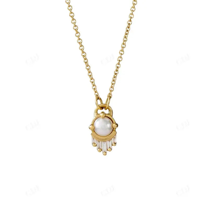 4mm Pearl and 0.1ctw Moissanite Diamond Necklace customdiamjewel