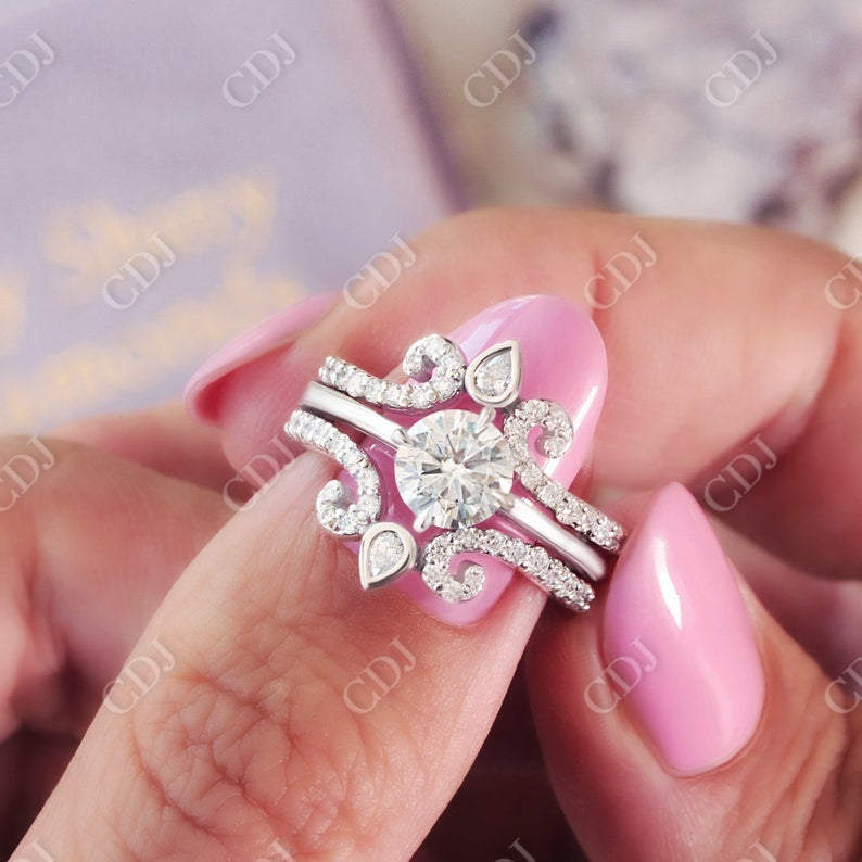0.84CTW Curved Moissanite Wedding Band Gaurd customdiamjewel