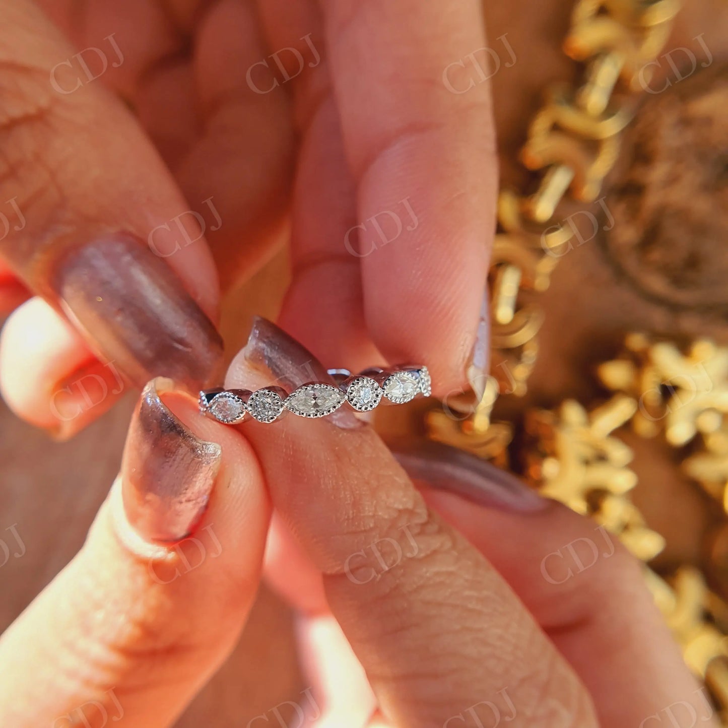 0.55CTW Marquise and Round Cut Half Eternity Wedding Band customdiamjewel