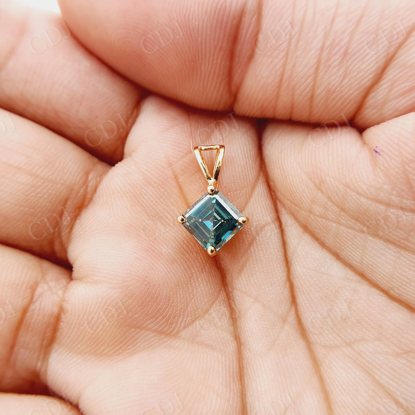 2.00CT Asscher Cut Blue Green Moissanite Pendant customdiamjewel