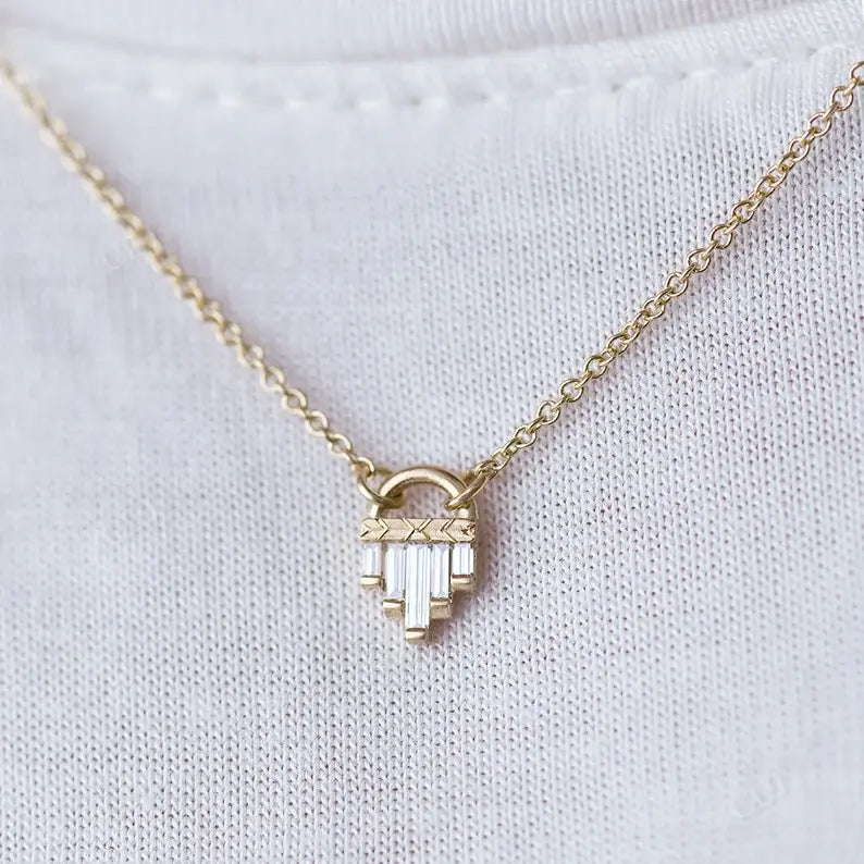 0.10ctw Baguette Cut Moissanite Necklace customdiamjewel