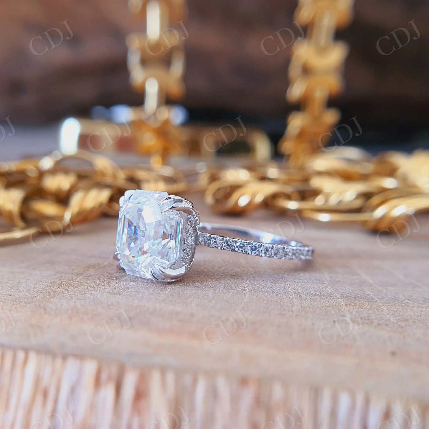 4.20CT Classic Asscher Cut Moissanite Wedding Ring customdiamjewel