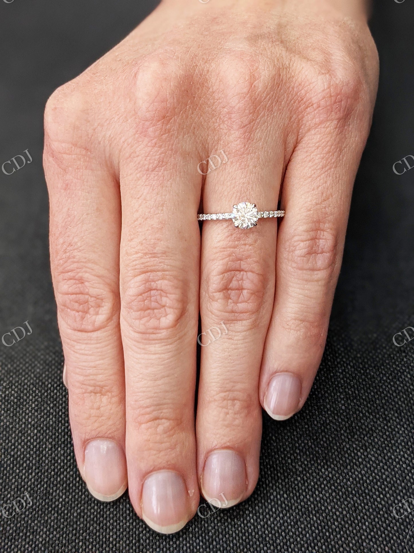 Round Cut Moissanite White Gold Half Eternity Engagement Ring customdiamjewel