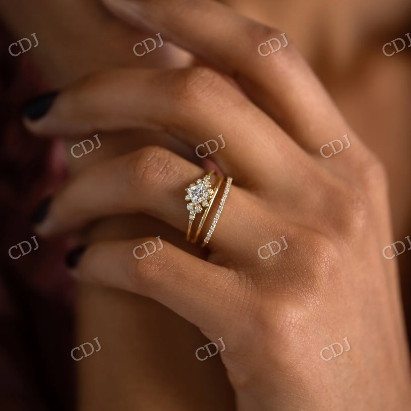0.4CTW Princess Cut Moissanite Cluster Wedding Ring customdiamjewel