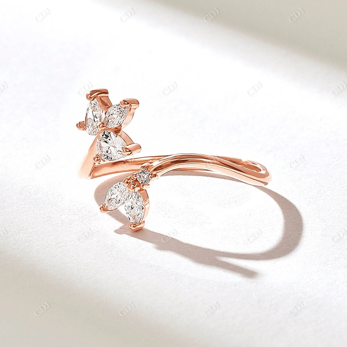 0.43CTW Pear & Marquise Lab Grown Diamond Open Flower Ring customdiamjewel 10KT Rose Gold VVS-EF