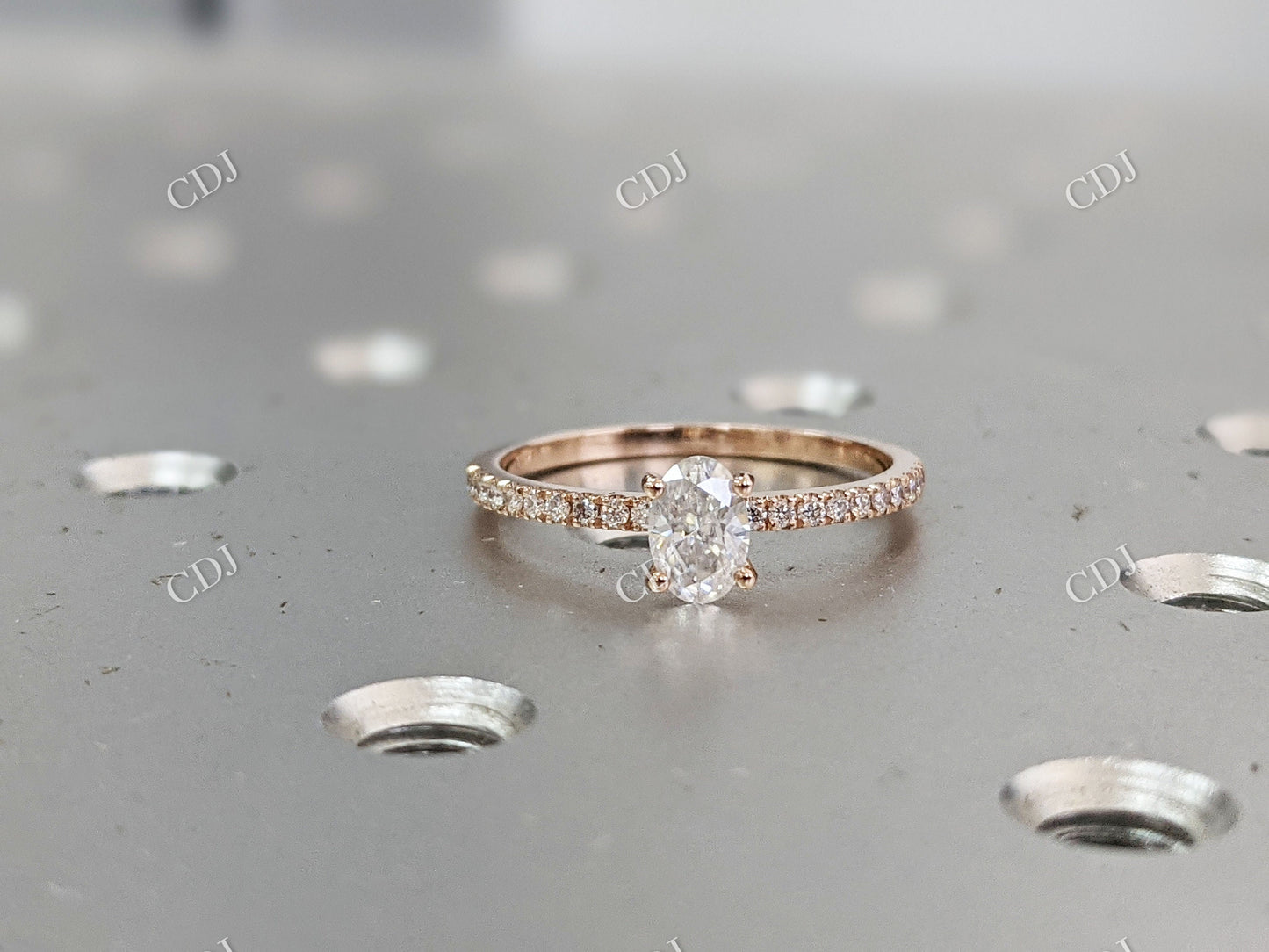 Oval Shape Moissanite Rose Gold Half Eternity Engagement Ring customdiamjewel