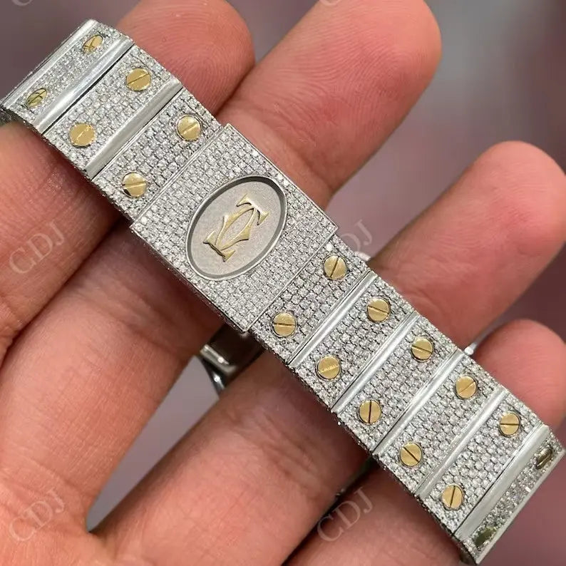 Stainless Steel Yellow Dial Moissanite Men Cartier Watch customdiamjewel