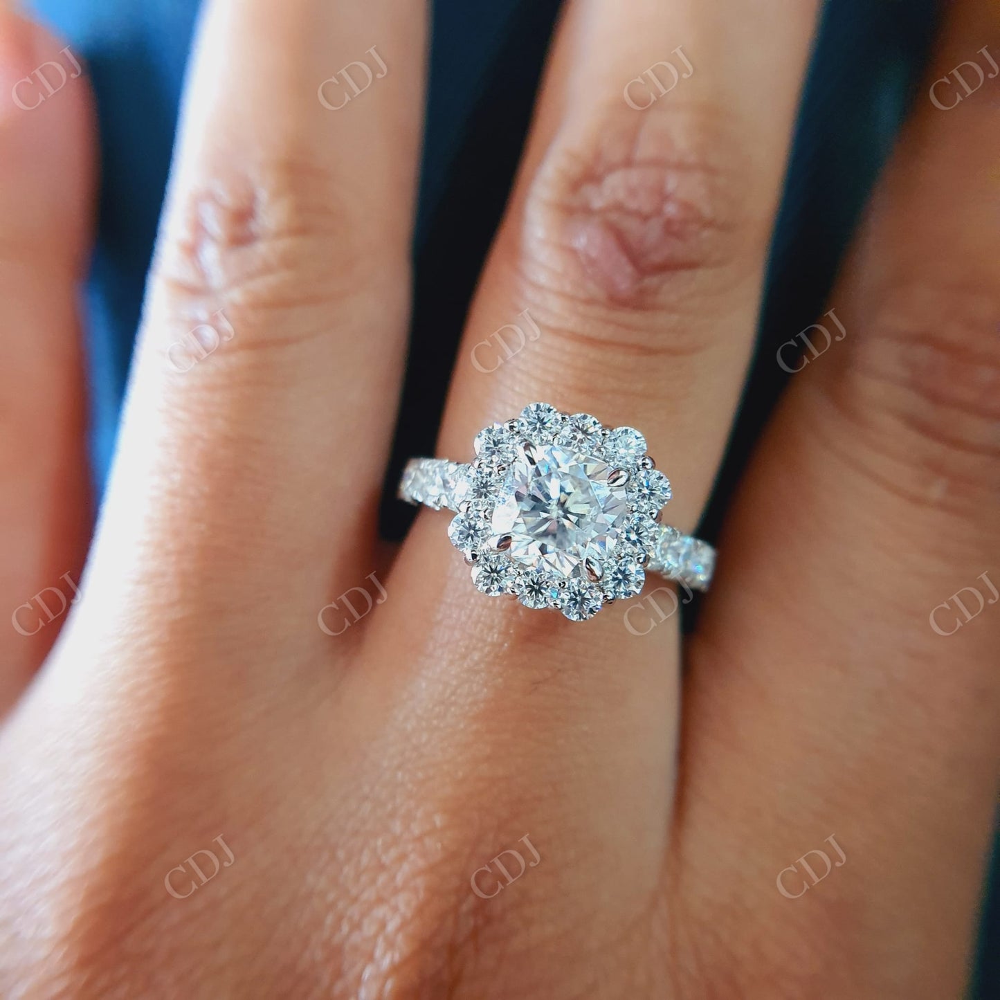 Cushion Cut Moissanite Halo Setting Engagement Ring customdiamjewel