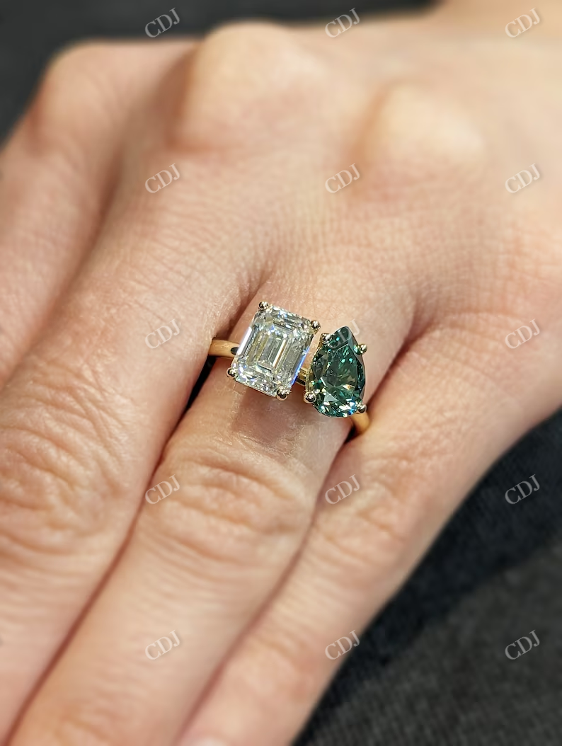 1.5CT Pear And Emerald Cut Toi Et Moi Moissanite Ring customdiamjewel
