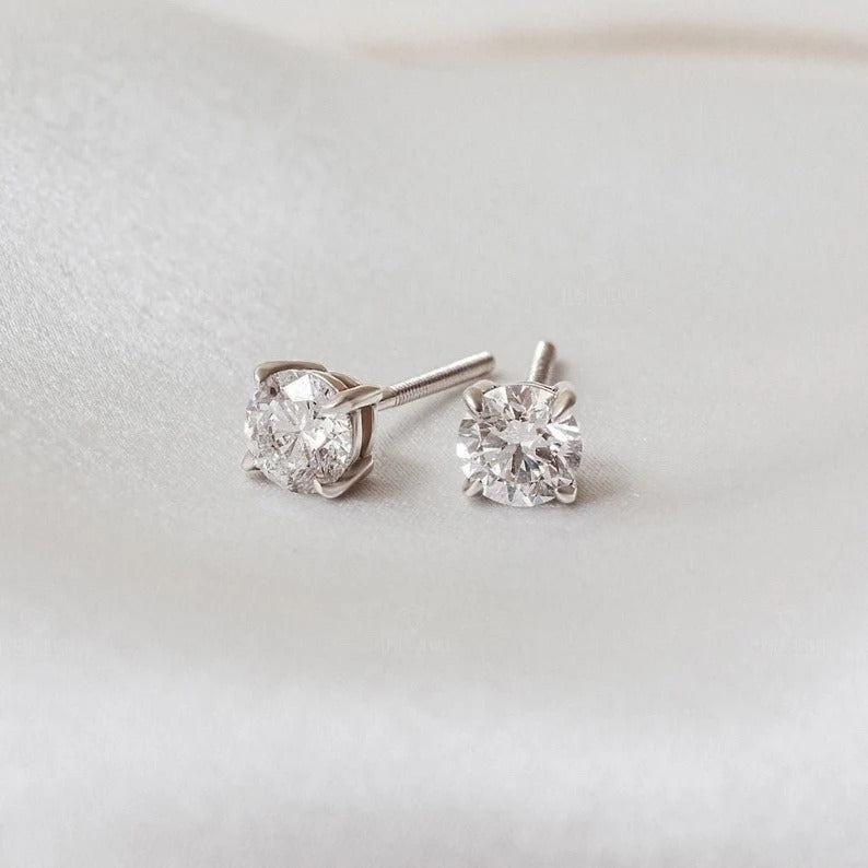 Round Cut Moissanite Diamond 14K Solid Gold stud Earrings customdiamjewel