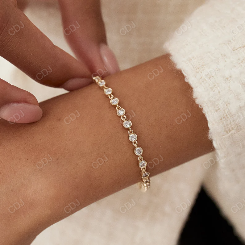 Moissanite 14K Yellow Gold Bezel Set Diamond Bracelet customdiamjewel