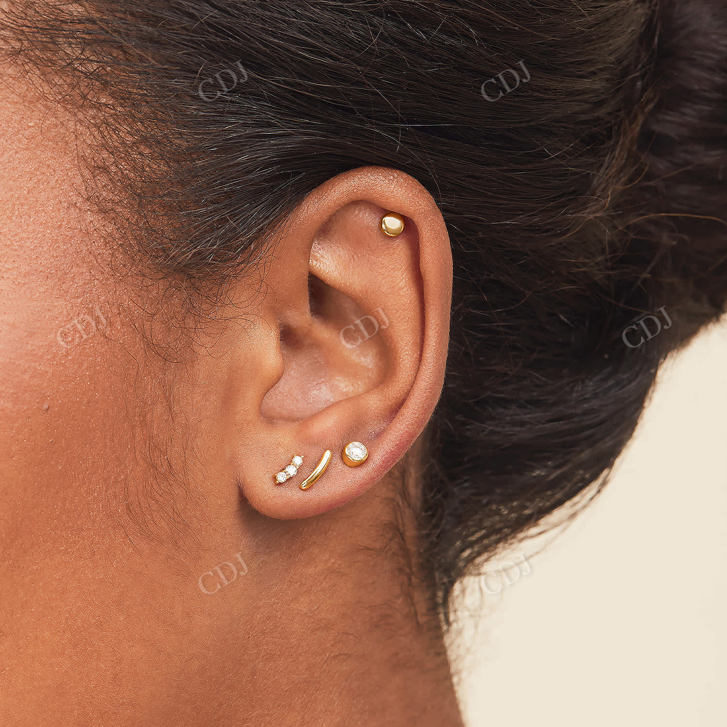 Triple Natural Diamond 18K Solid Gold Stud Earrings customdiamjewel