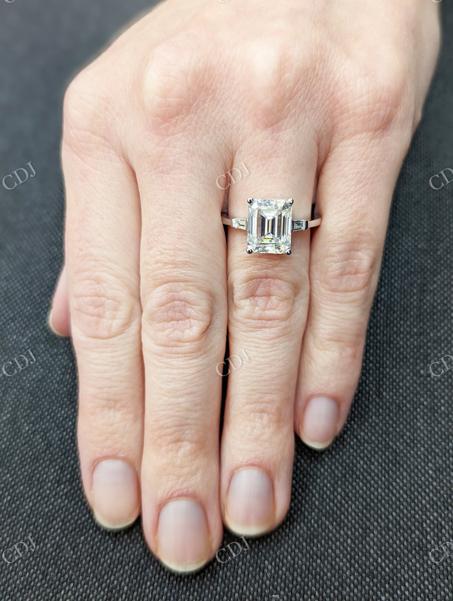 Emerald Cut Diamond Three Stone Engagement Ring customdiamjewel