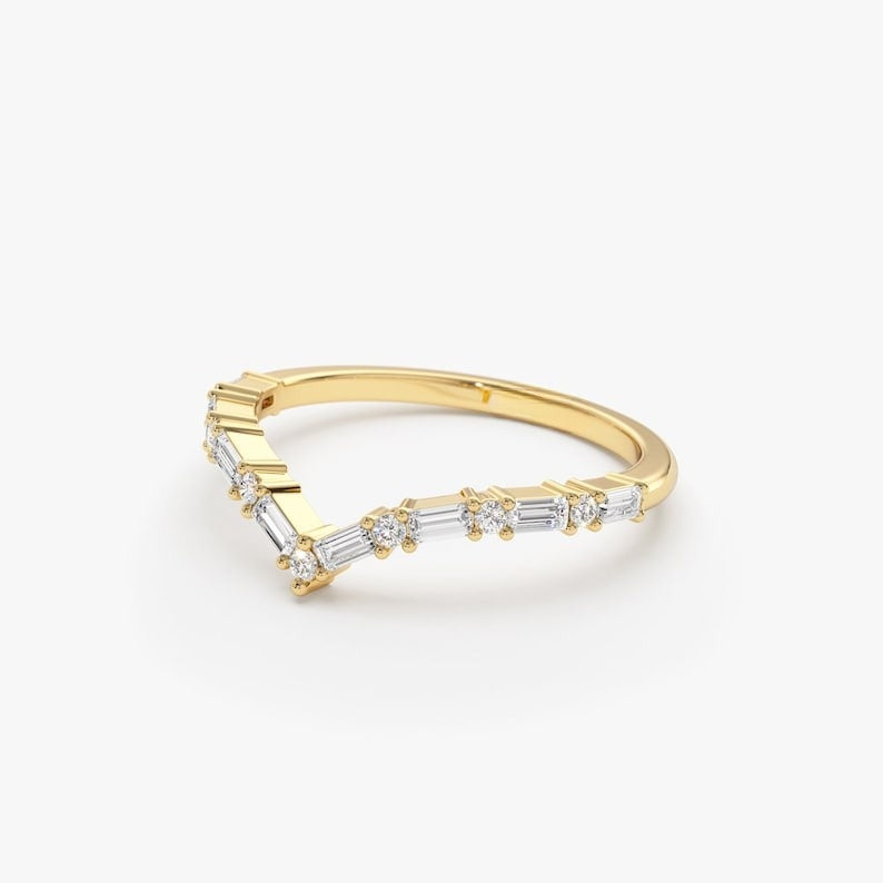 0.36CTW Baguette And Round Cut Natural Diamond Chevron Wedding Band customdiamjewel