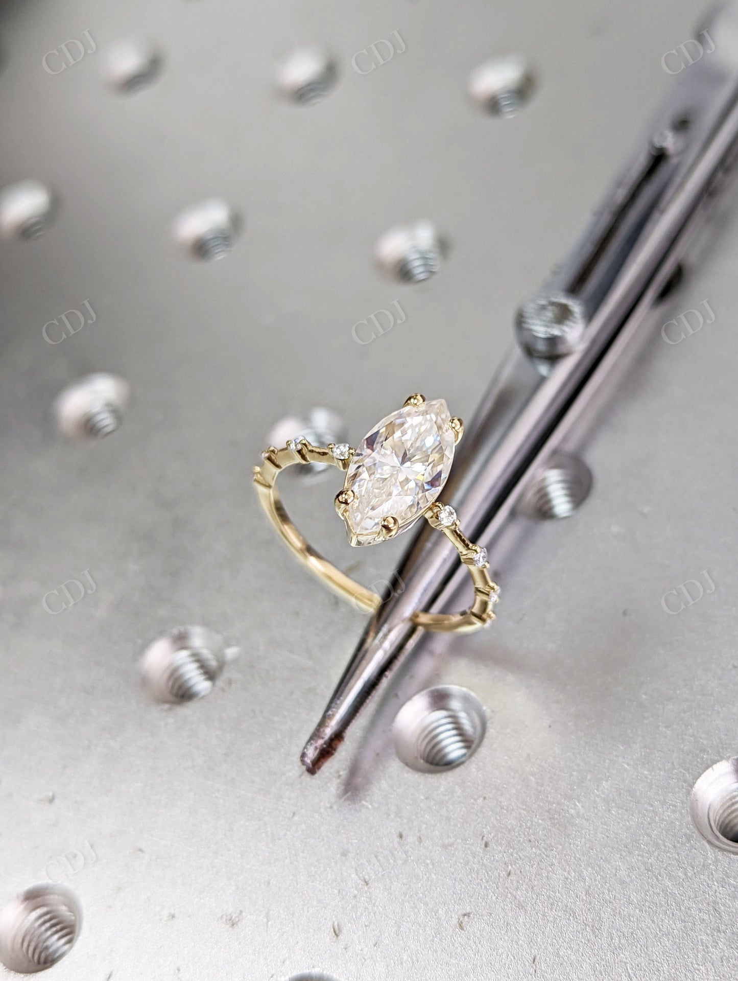 Marquise Cut Moissanite Yellow Gold Eternity Bridal Ring Set customdiamjewel