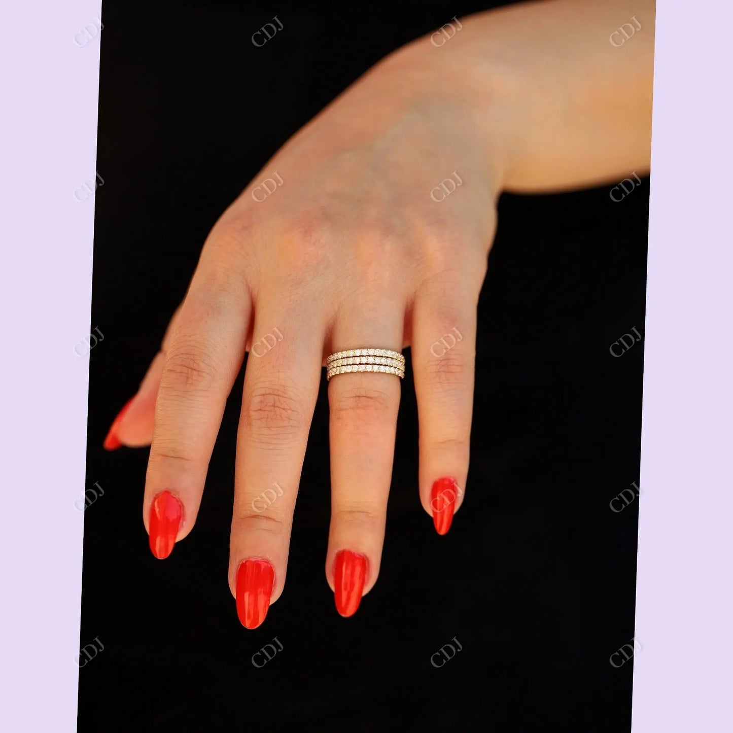 Round Cut Half Eternity Yellow Gold Moissanite Wedding Bands customdiamjewel