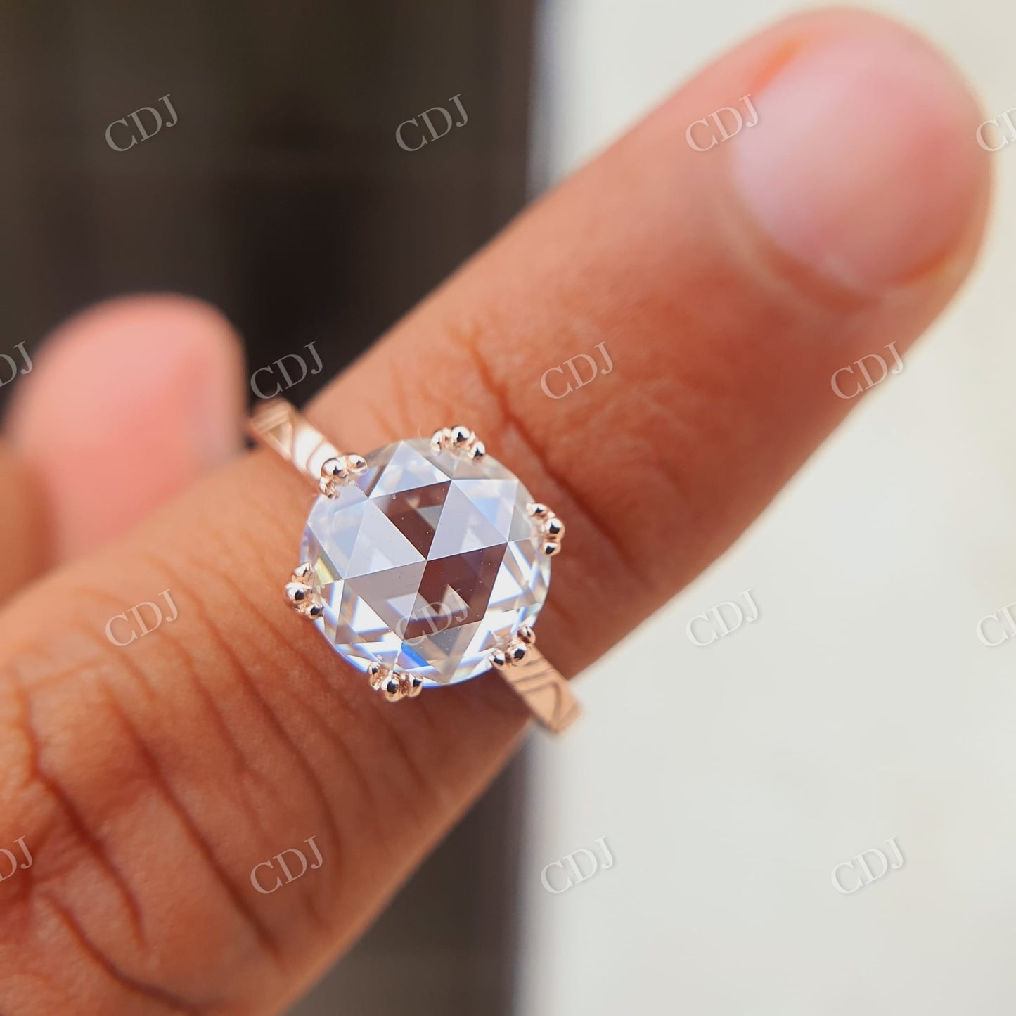 White Rose Cut Diamond Engagement Ring customdiamjewel