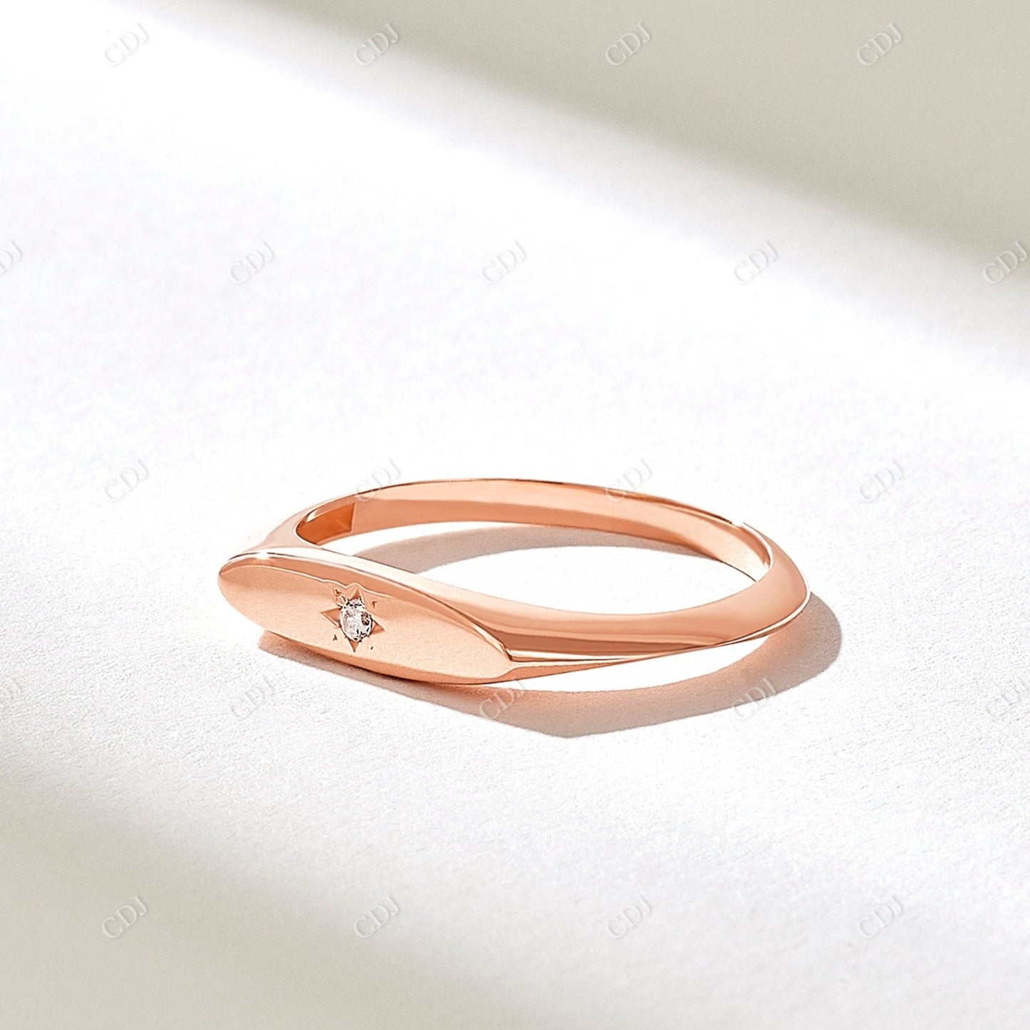 0.01CT Lab Grown Diamond Slim Star Signet Ring customdiamjewel 10KT Rose Gold VVS-EF