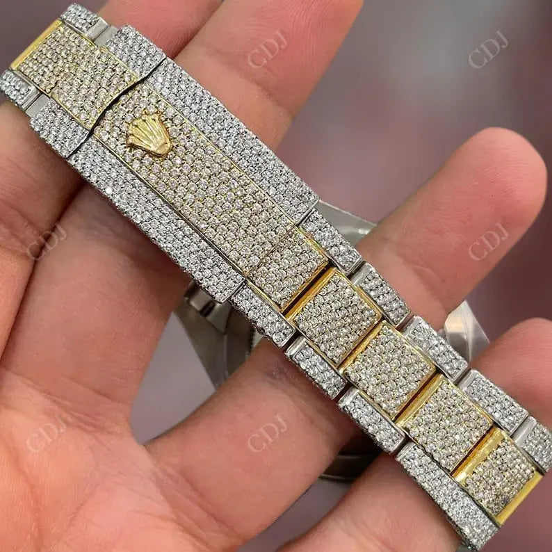 Two Tone Stainless Steel Grey Dial Moissanite Rolex Bust Down Watch customdiamjewel