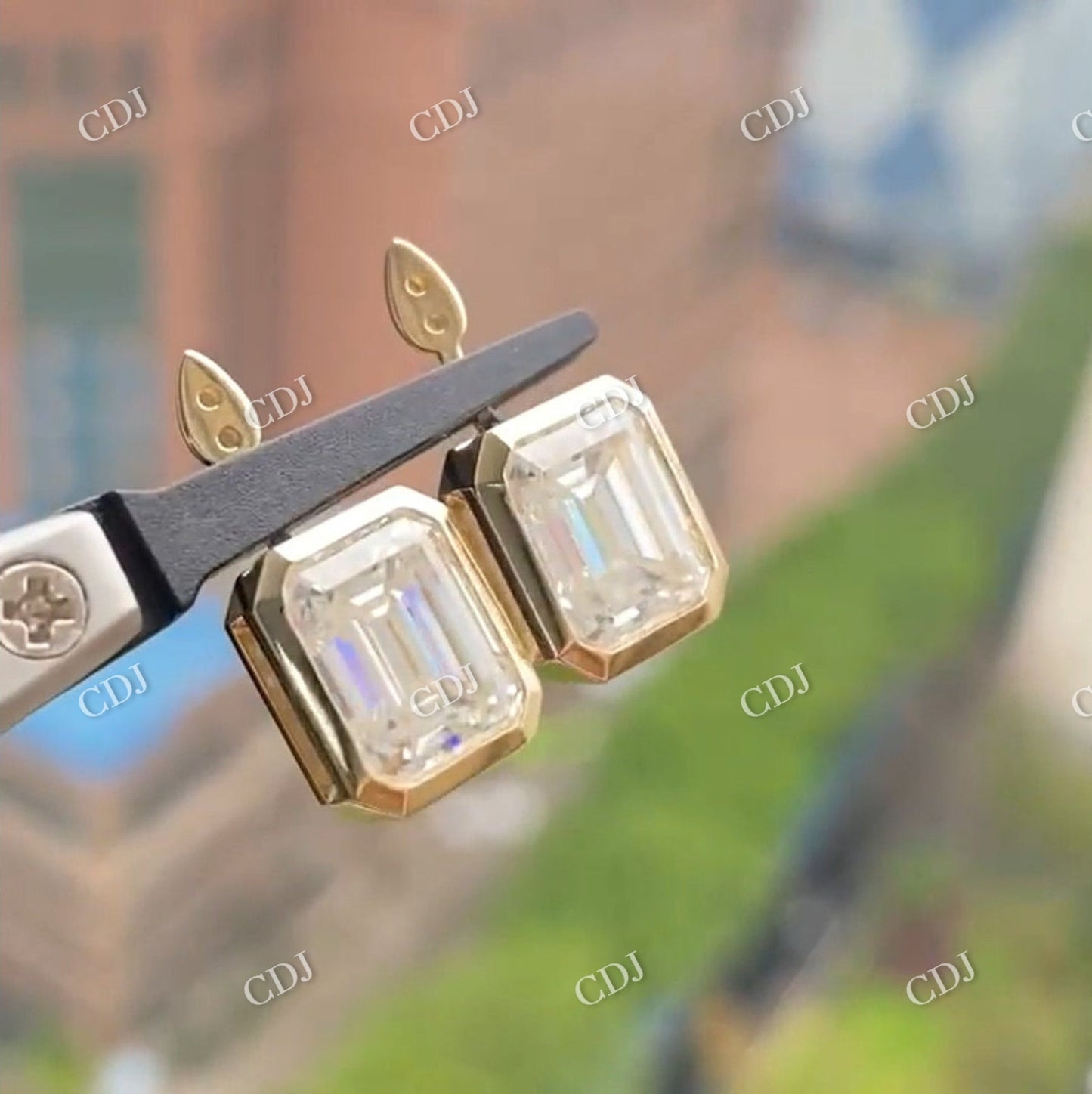 Full Bezel Set Emerald Cut Moissanite Detachable Stud Earrings customdiamjewel