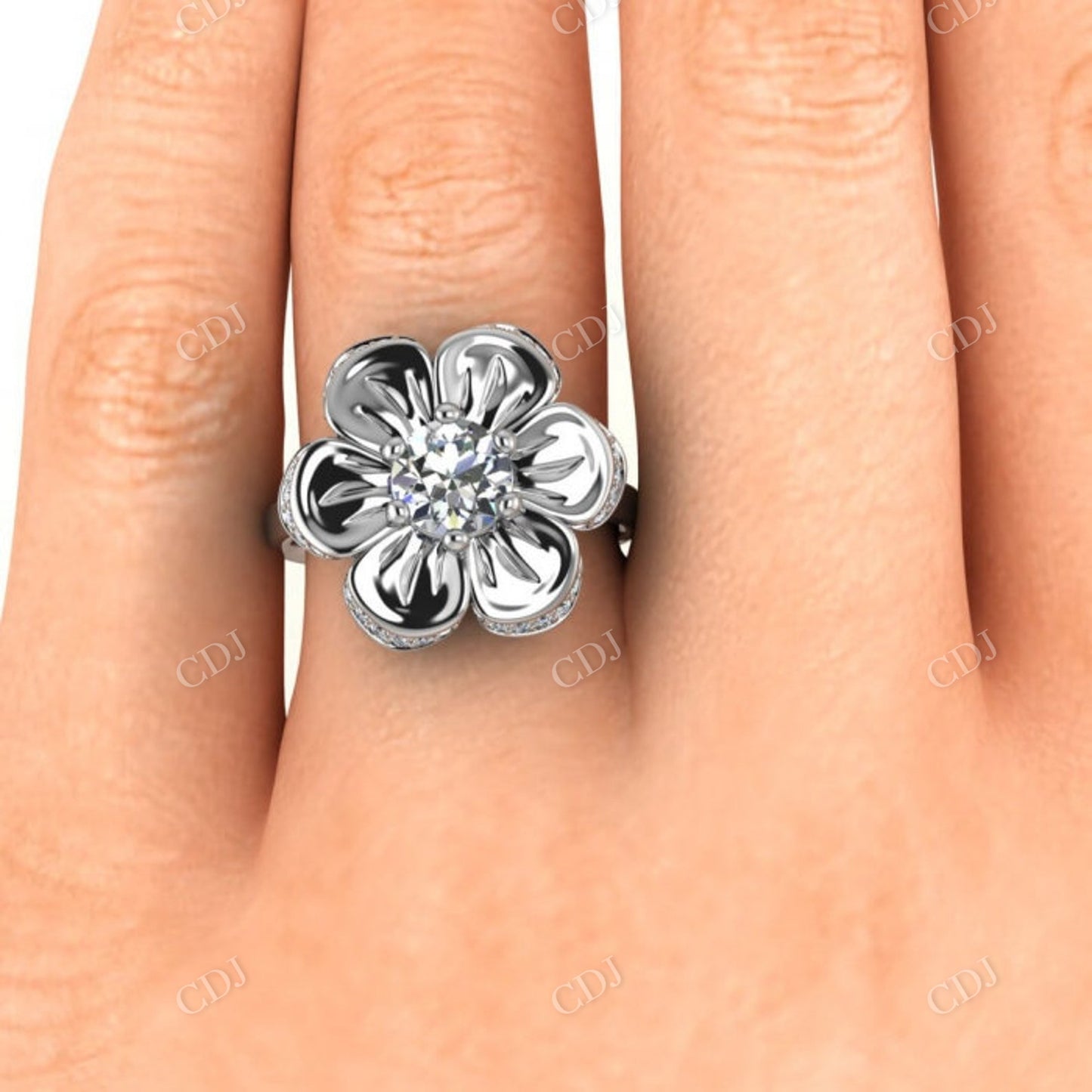 White Gold Moissanite Flower Ring Art Deco Floral Diamond Ring customdiamjewel