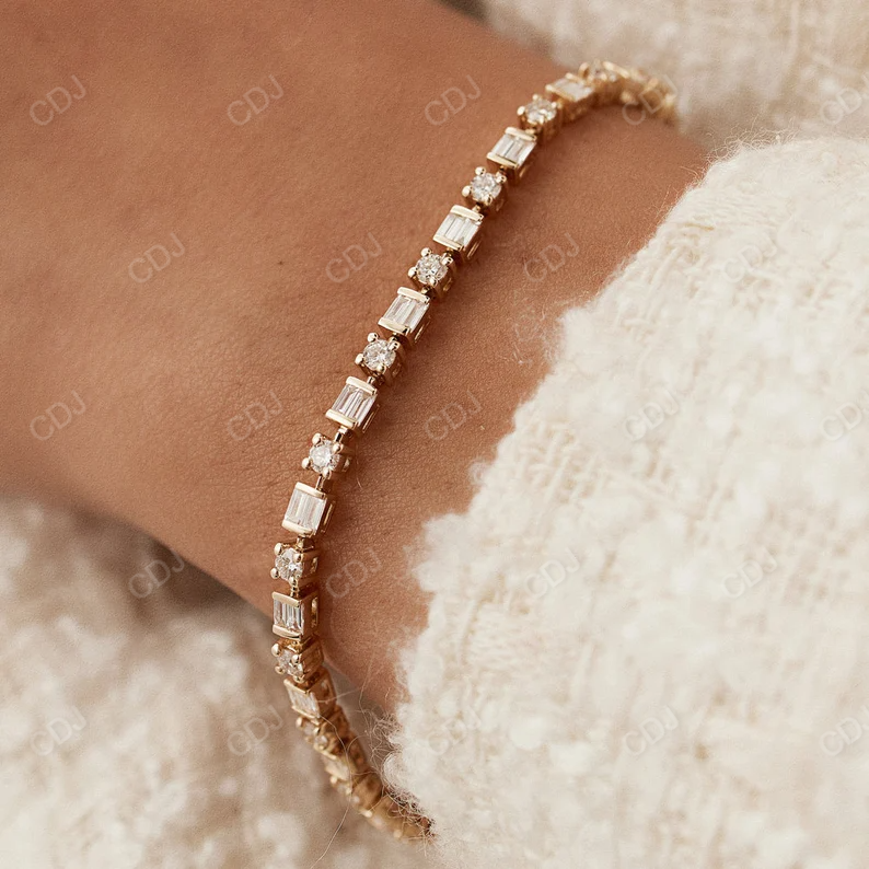14k Baguette & Round Natural Diamond Tennis Bracelet customdiamjewel