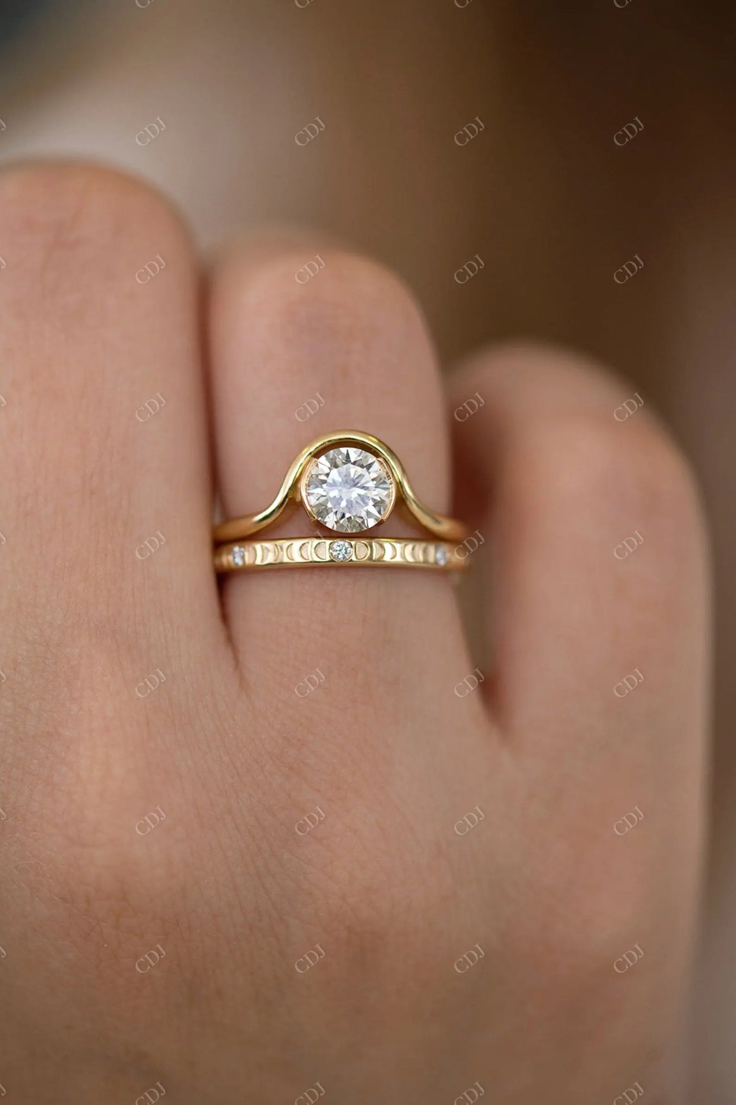 Moon Phase Round Lab Grown Diamond Wedding Band customdiamjewel