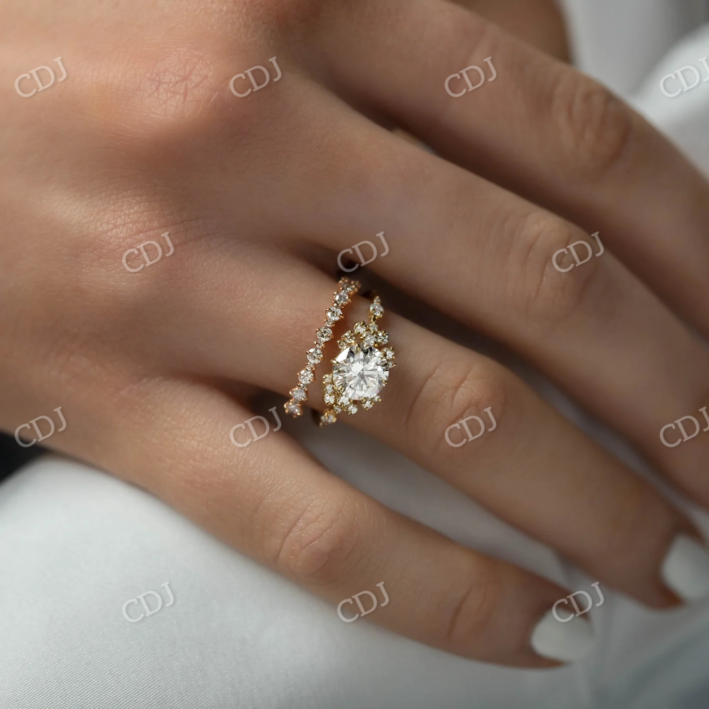 Moissanite 1.43CTW Round Cut Cluster Wedding Ring customdiamjewel