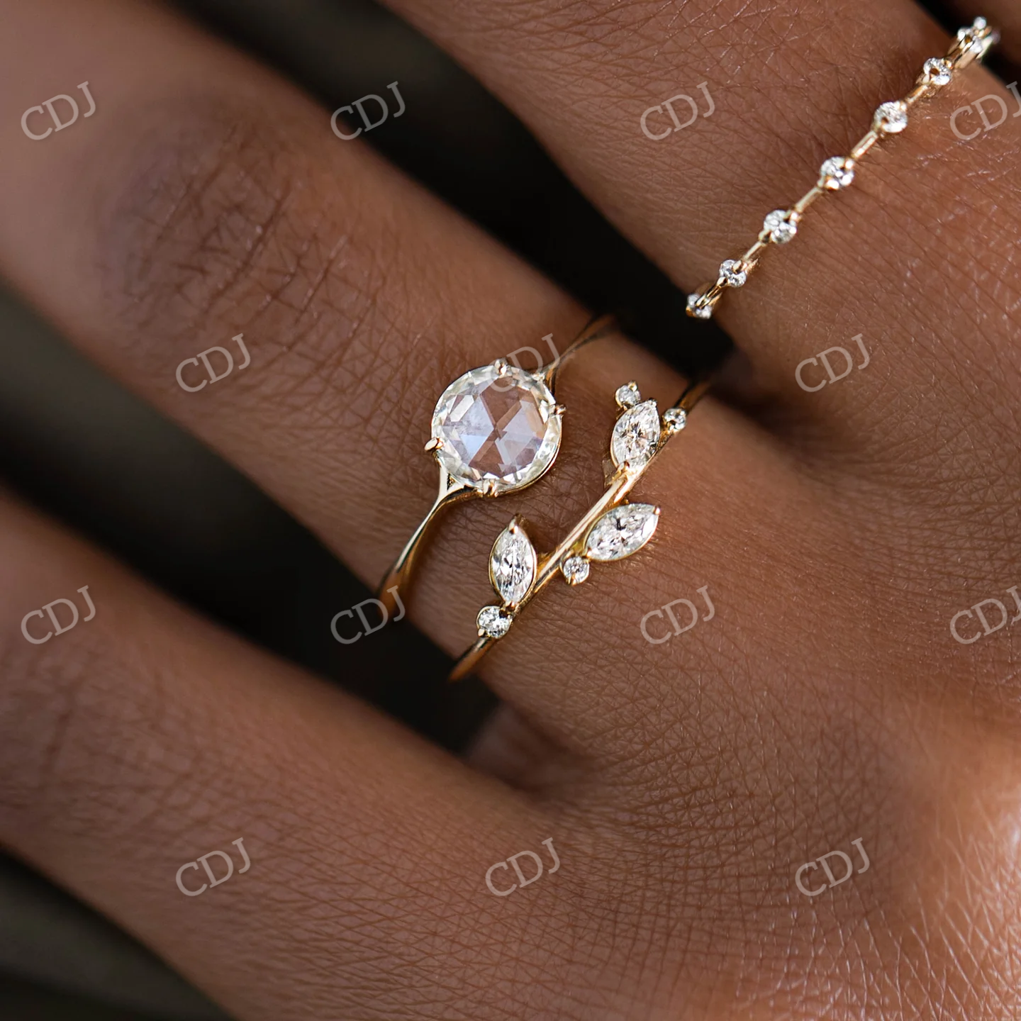 0.9CTW Rose Cut Moissanite Engagement Ring customdiamjewel