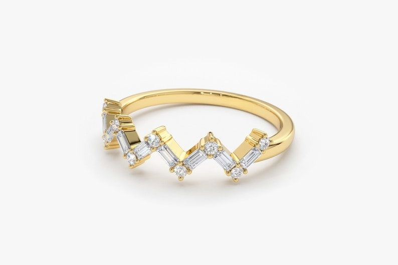 0.38CTW Round And Baguette Cut Natural Diamond Zig Zag Shape Wedding Band customdiamjewel