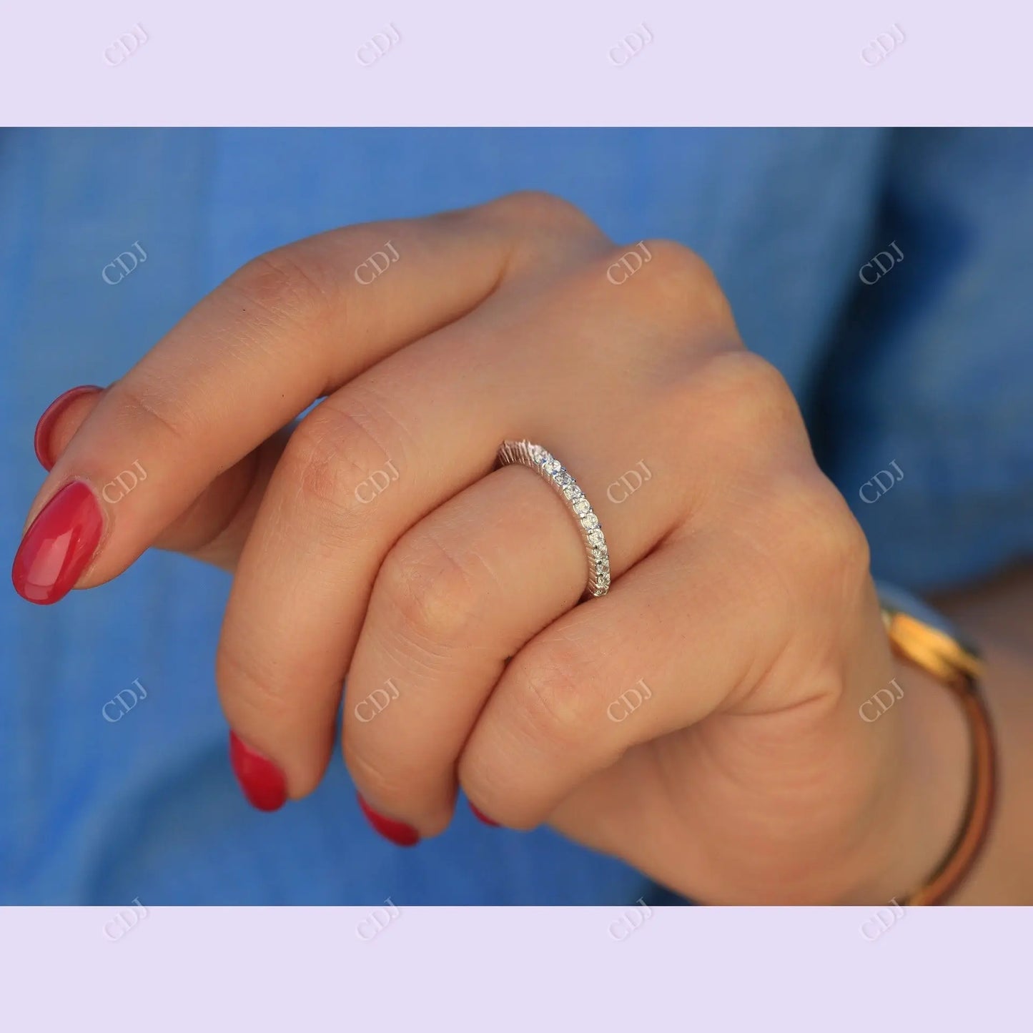 14K White Gold Half Eternity Moissanite Womens Wedding Band customdiamjewel