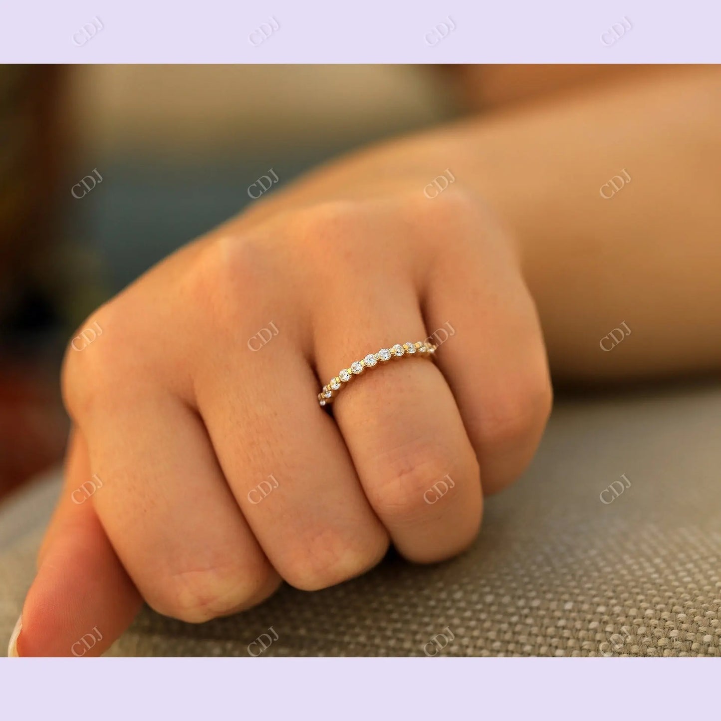 Floating Moissanite Yellow Gold Half Eternity Wedding Band customdiamjewel