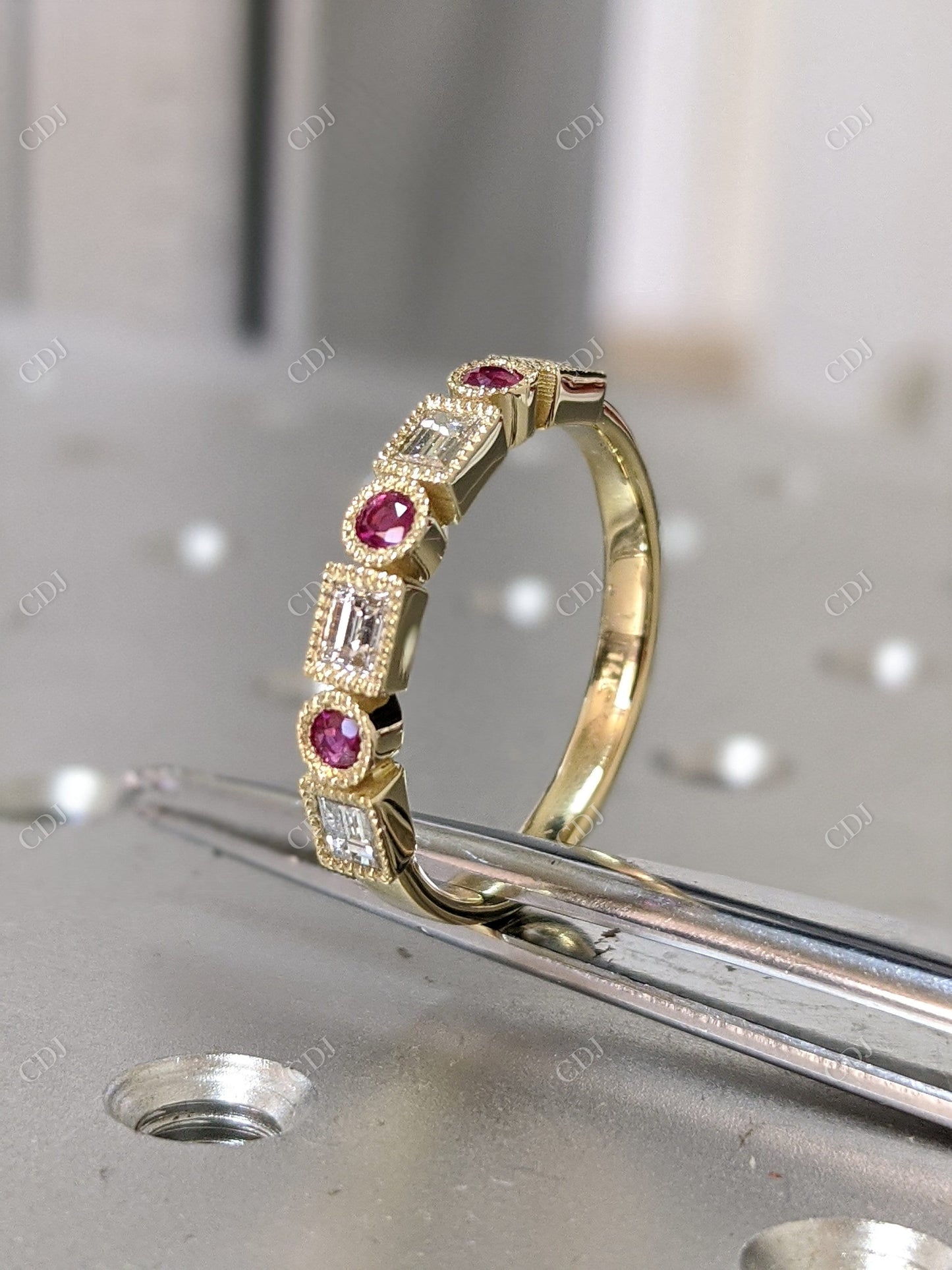 0.72CTW Round Ruby and Natural Diamond Baguette Wedding Band customdiamjewel