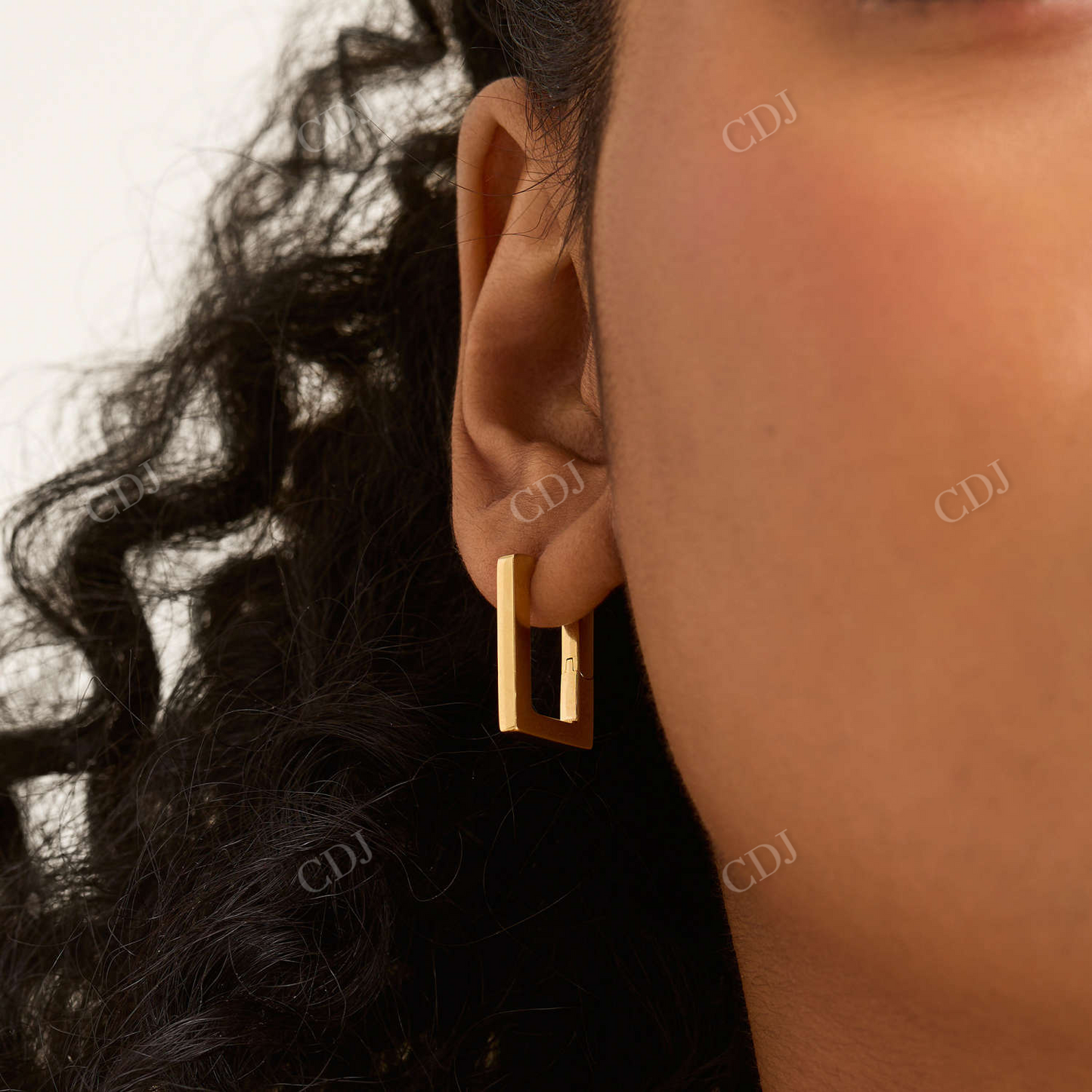 18K Solid Gold Block Large Unique Hoop Earrings customdiamjewel
