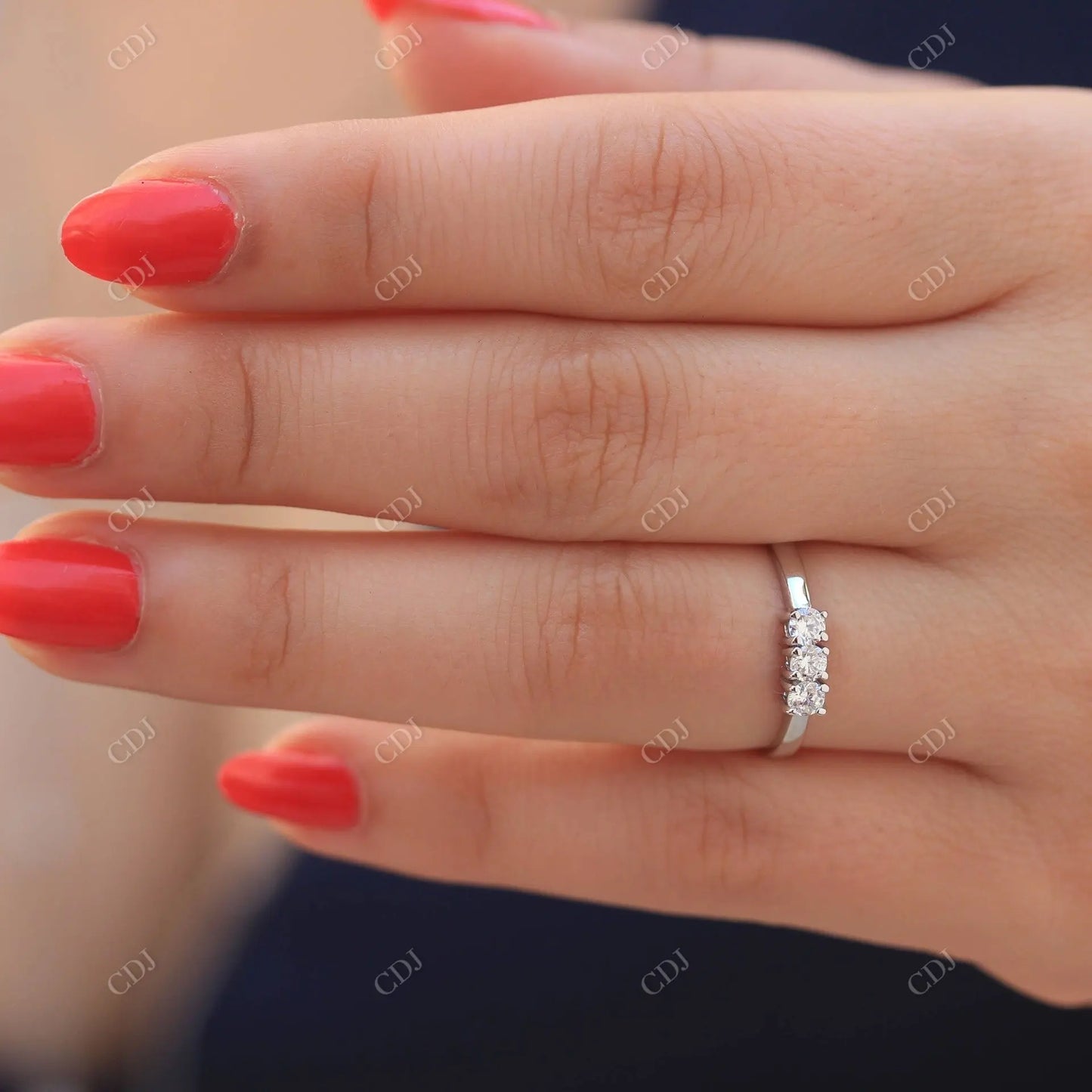 Three Stone Moissanite Ring Solid Gold Wedding Band customdiamjewel