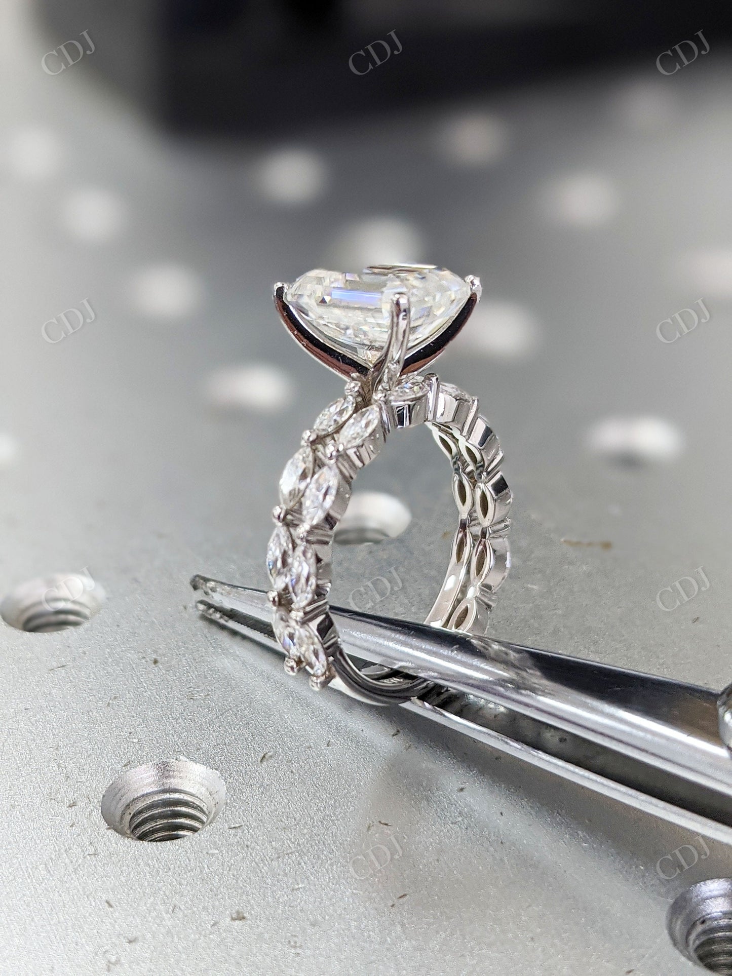 Emerald cut Moissanite White Gold Unique Eternity Engagement Ring customdiamjewel