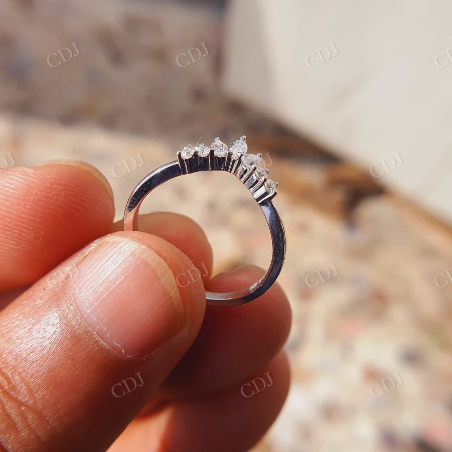 Marquise Curved Wedding Band For Women, Moissanite Solid Gold Wedding Band customdiamjewel