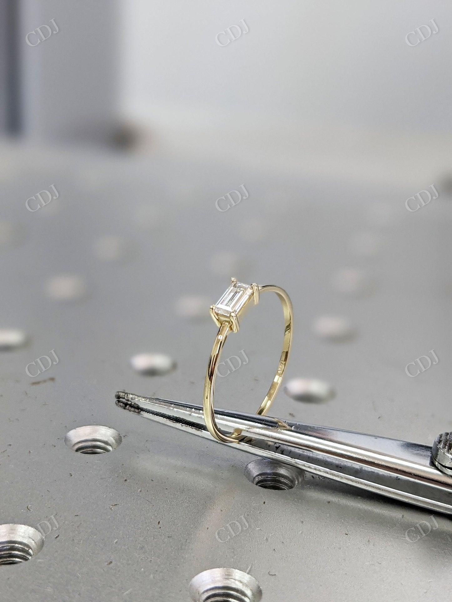 Baguette Cut Moissanite Yellow Gold Solitaire Engagement Ring customdiamjewel