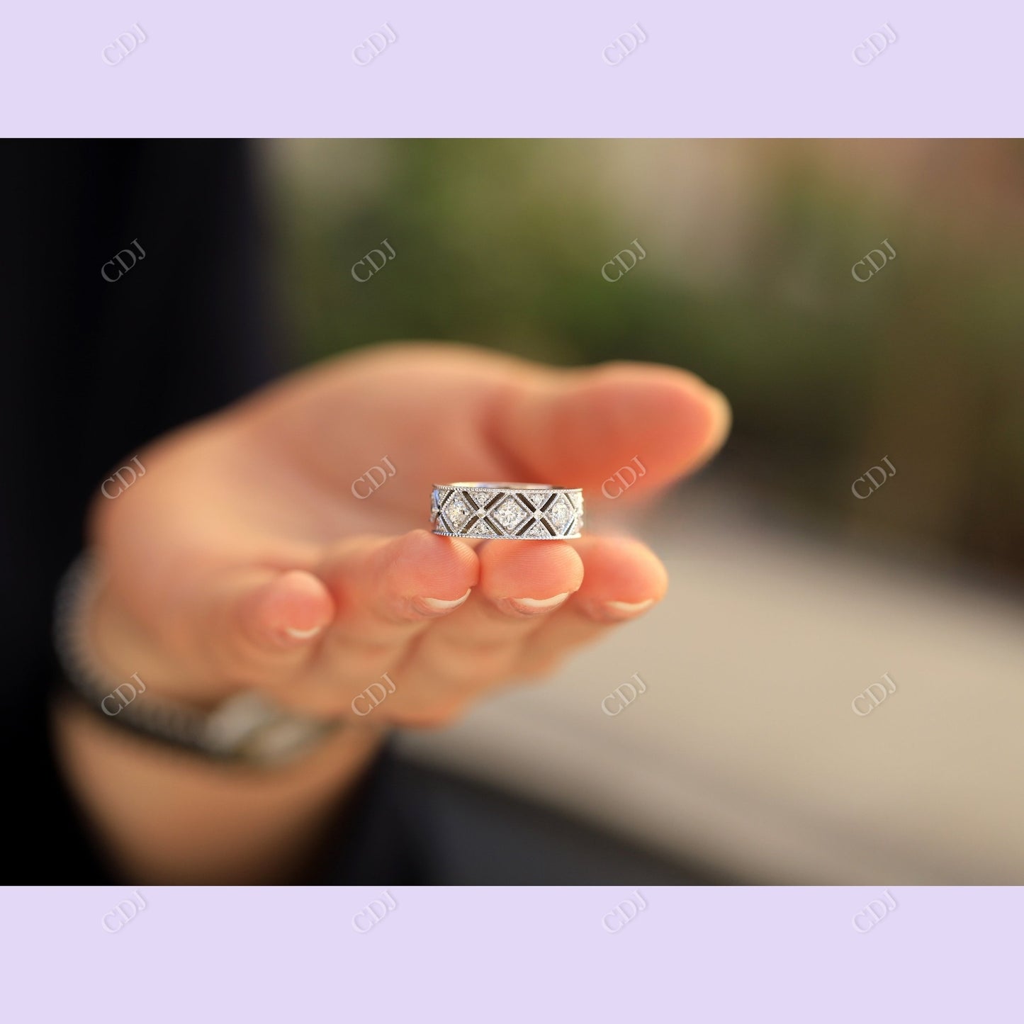Vintage Style Moissanite White Gold Wedding Band customdiamjewel
