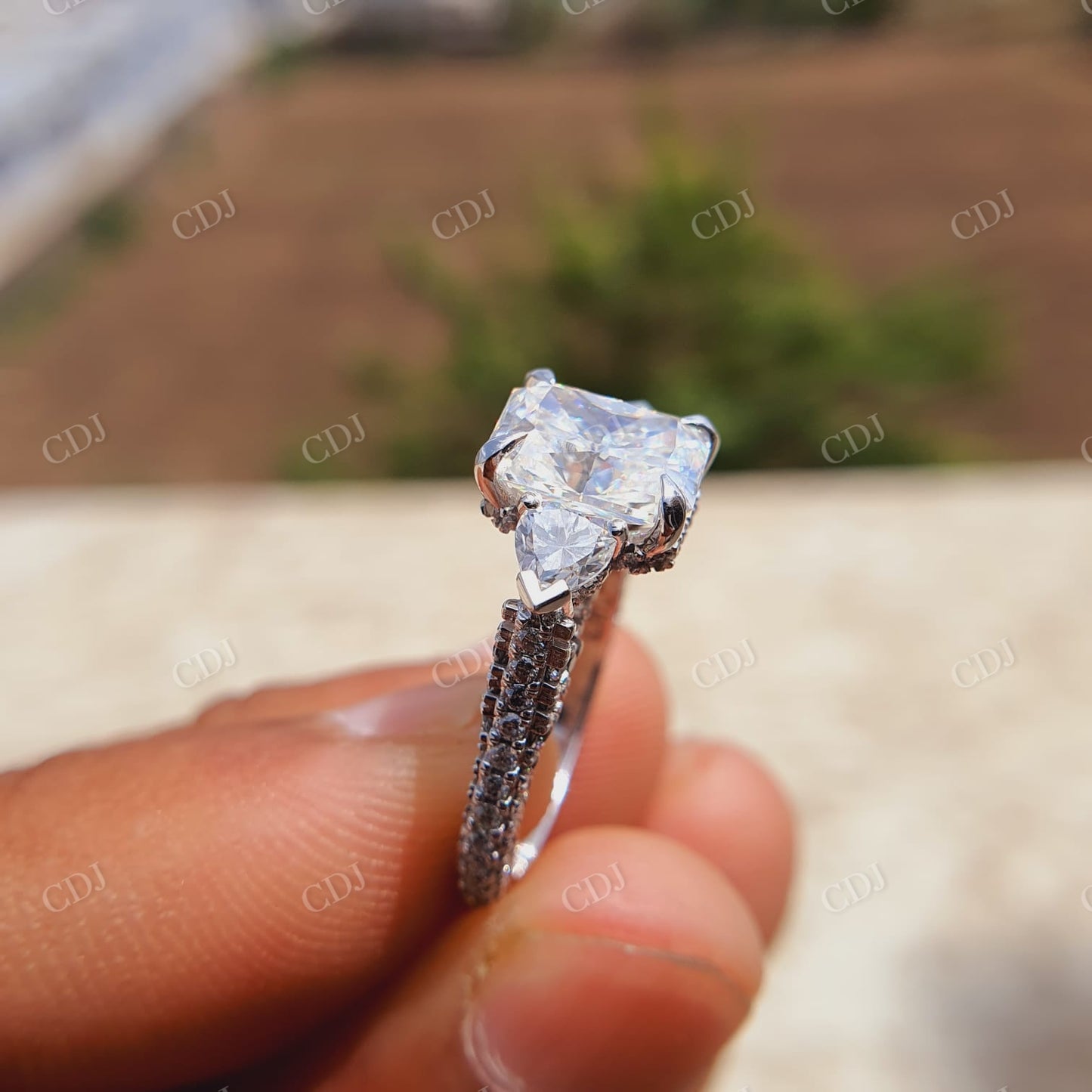 Antique Crushed Iced Radiant Cut Moissanite Pave Set Engagement Ring customdiamjewel