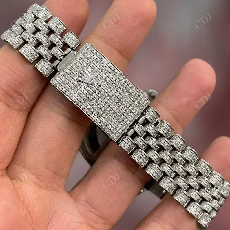 Full White Men's Stainless Steel Cyan Dial Rolex Moissanite Watch customdiamjewel