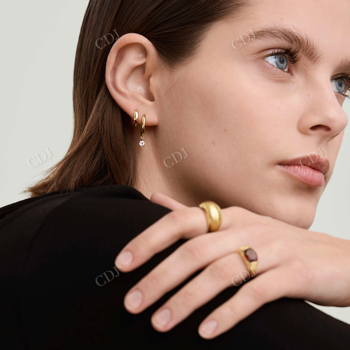 Round Topaz Moissanite 18K Solid Gold Hoops Earrings customdiamjewel