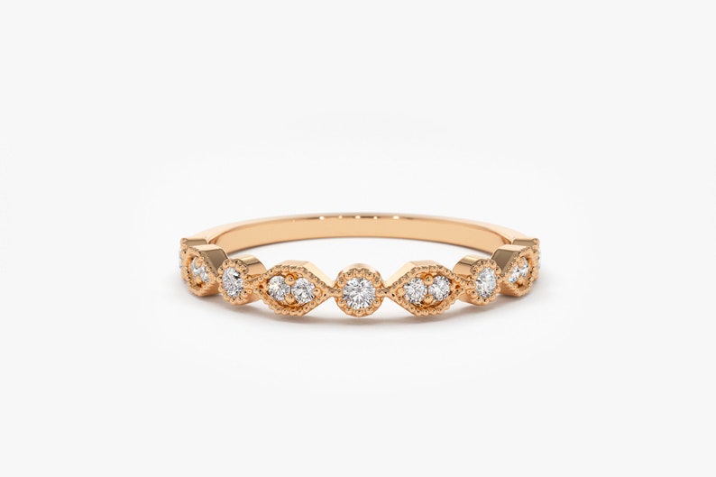 0.22CTW Natural Diamond Solid Gold Bezel Set Micro Pave Band customdiamjewel 10 KT Solid Gold Rose Gold VVS-EF