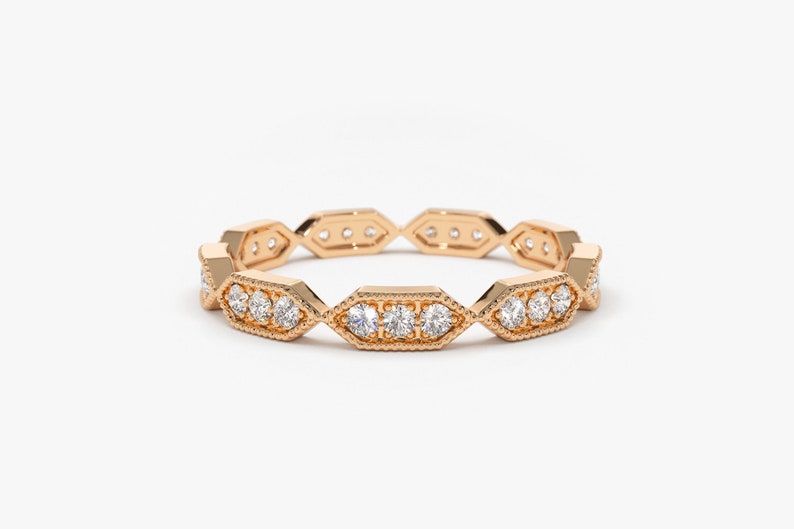 0.38CTW Solid Gold Micro Pave Vintage Style Wedding Band customdiamjewel 10 KT Solid Gold Rose Gold VVS-EF