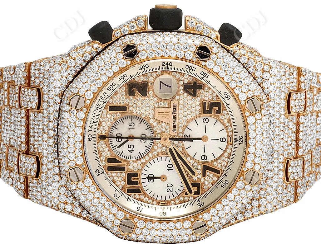 Handmade Lab Grown diamond Full Rose Gold Plated AP Watch customdiamjewel